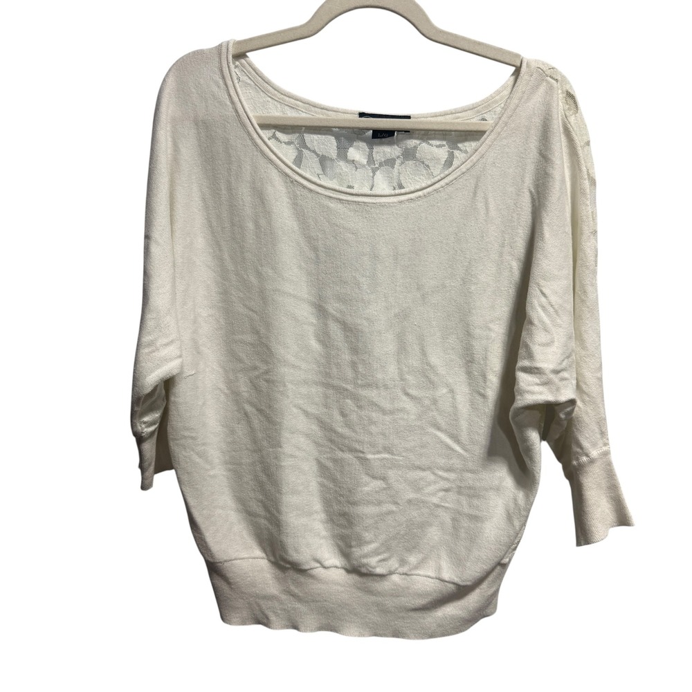 American Eagle Lace Back Dolman Sleeve Slouchy Top Sz L Y2K Cream Preppy Floral